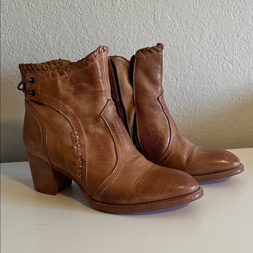 BED|STU Tan Leather Ankle Booties